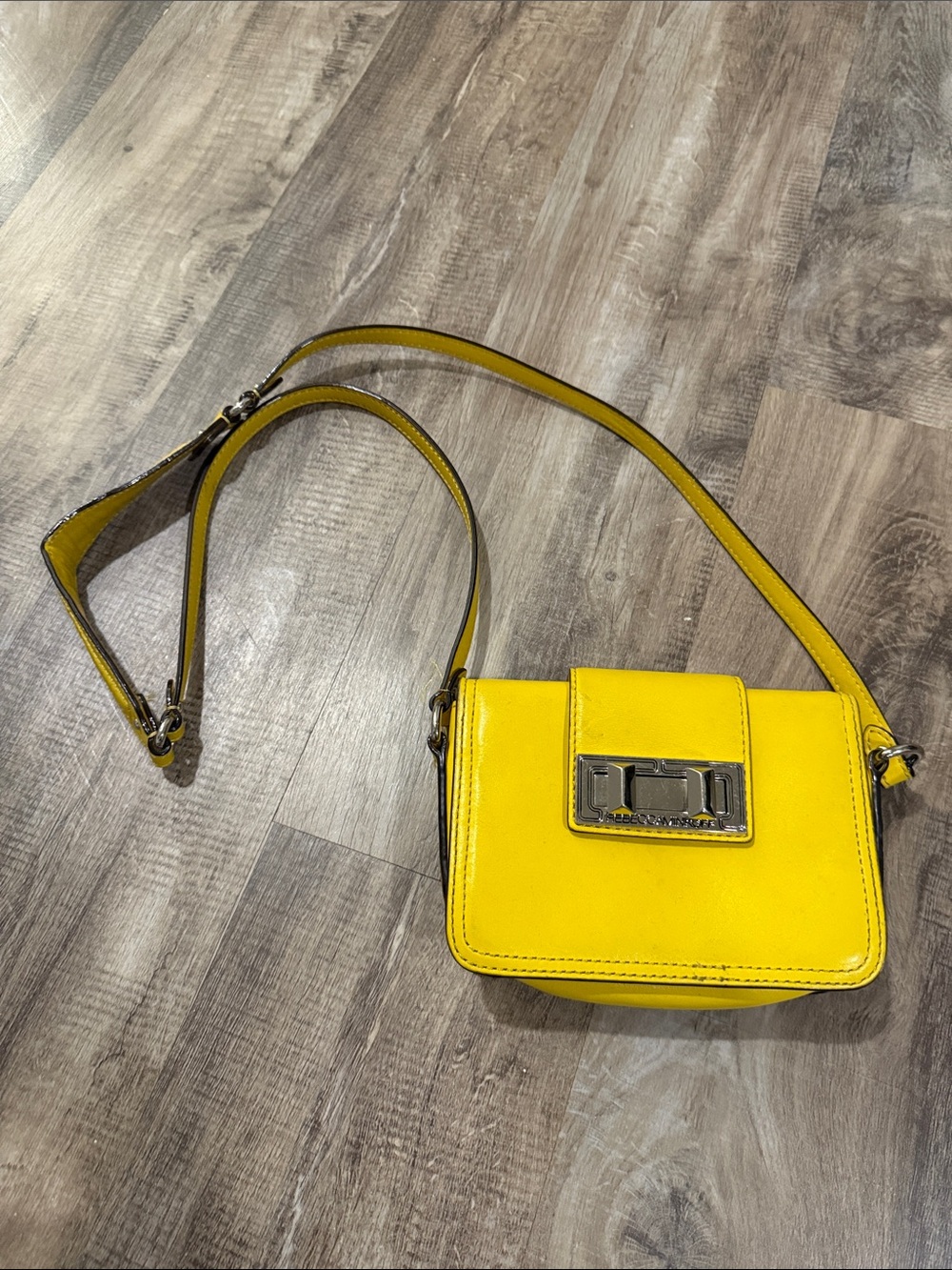 Rebecca Minkoff Yellow Leather micro box Crossbody with Silver-Tone Hardware